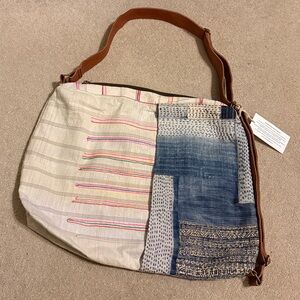 NWT Fredd + Basha Oversized Leather Denim Travel Bag Adj Straps Anthropologie